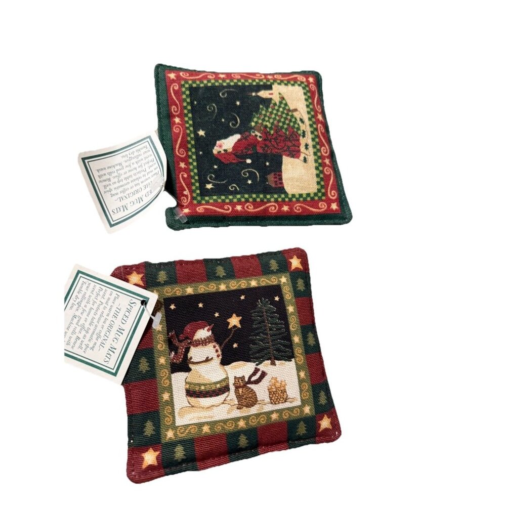 2 NWT Snowman W Kitty & Santa  Alice's Cottage Scented Spiced Mug Mat Coasters